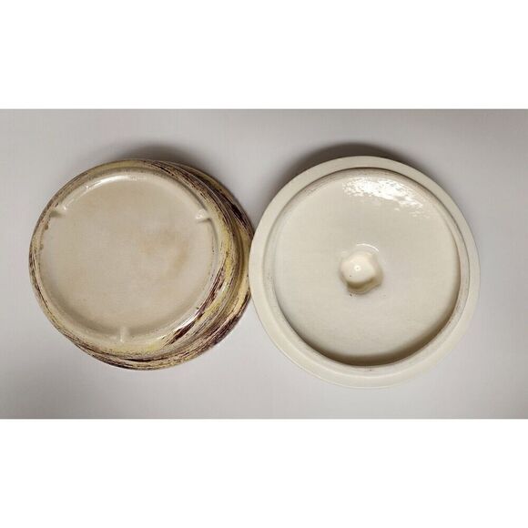 Vernonware Mid Century Brown, Ivory Yellow Ceramic Serving Dish w Lid 7x4.5 - Picture 5 of 9